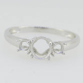 14K White Gold Semi Mount Ring Setting Oval OV 7X5mm RD 3.5mm 3 Stones - Syzjewelry